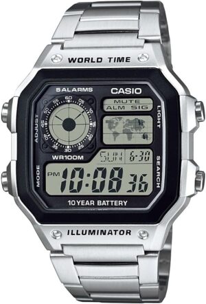 Casio AE1200WH Series | Men’s Digital Watch | 100M WR | Multi Alarms | 100 SEC Stopwatch | Countdown Timer | World Map for World Time | LED Light |... Casio AE1200WH Series | Men’s Digital Watch | 100M WR | Multi Alarms | 100 SEC Stopwatch | Countdown Timer | World Map for World Time | LED Light |...