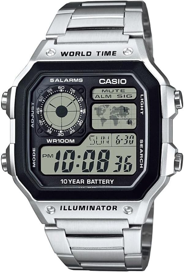 Casio AE1200WH Series | Men’s Digital Watch | 100M WR | Multi Alarms | 100 SEC Stopwatch | Countdown Timer | World Map for World Time | LED Light |...