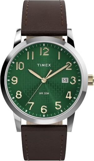 Timex Men's Main Street 38mm Watch - Brown Strap Green Dial Silver-Tone Case Timex Men's Main Street 38mm Watch - Brown Strap Green Dial Silver-Tone Case